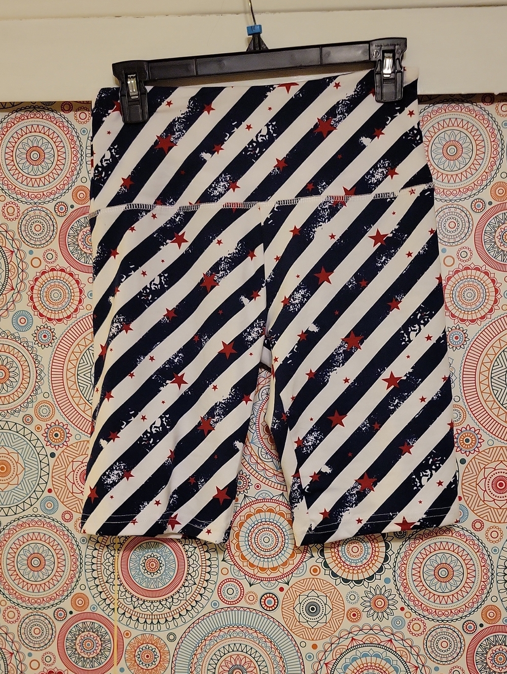 shosho Navy, White & Red Star Stripe Biker Shorts